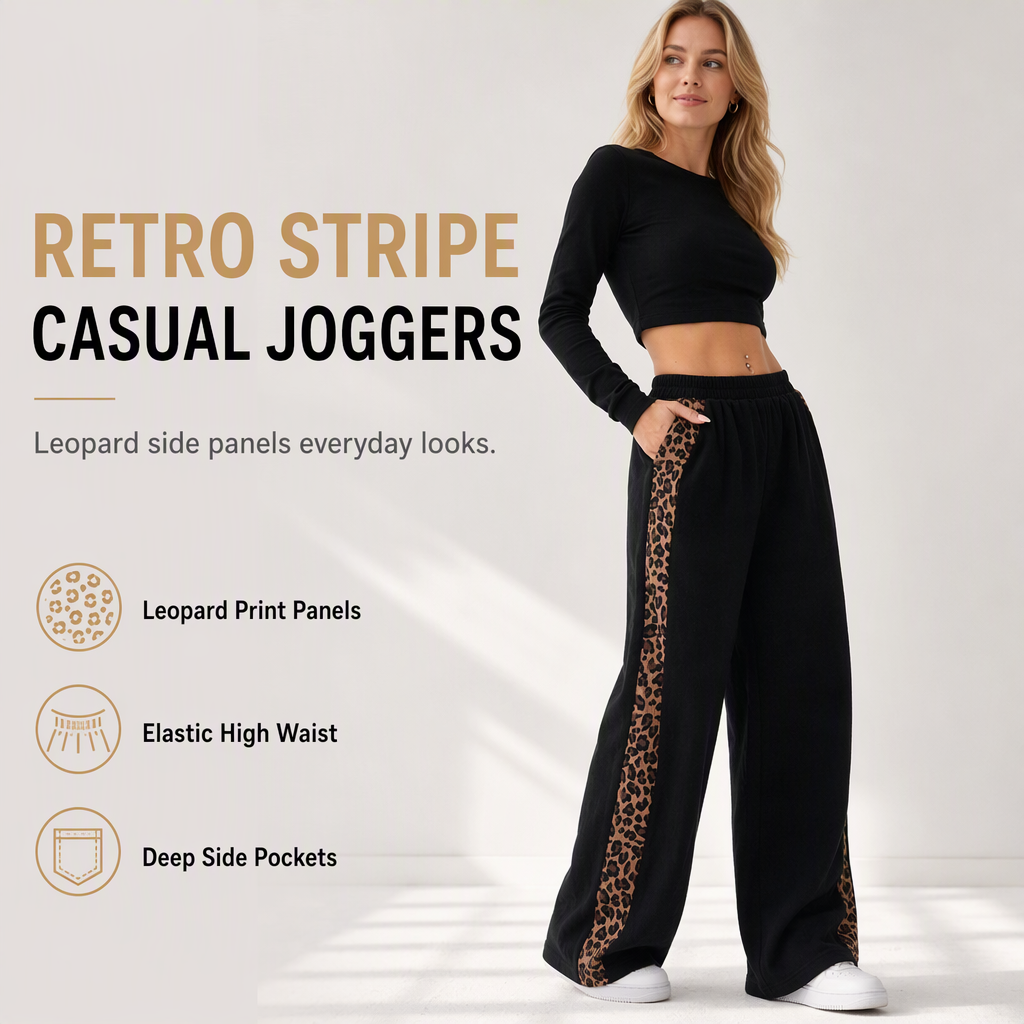 👖Casual sportbroek voor dames met wijde pijpen, elastische tailleband en contrasterende kleur