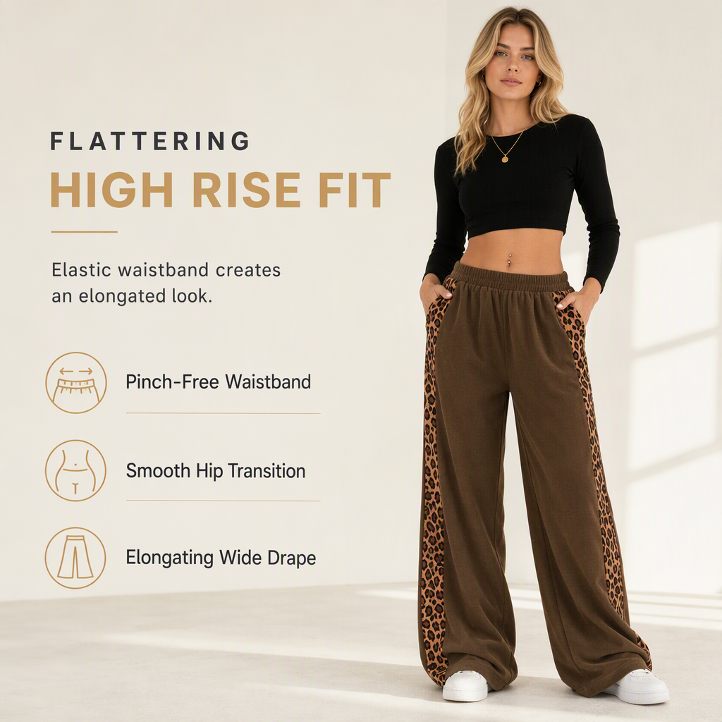 👖Casual sportbroek voor dames met wijde pijpen, elastische tailleband en contrasterende kleur