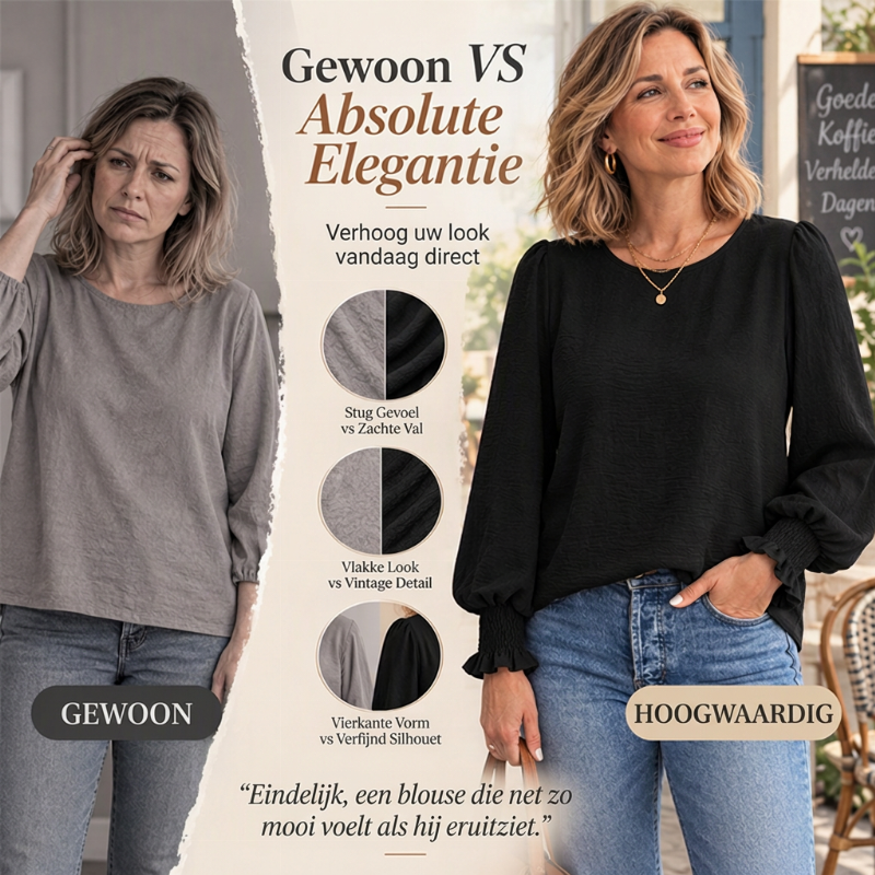 😍Stijlvolle damesblouse met ronde hals en smokkelpellen