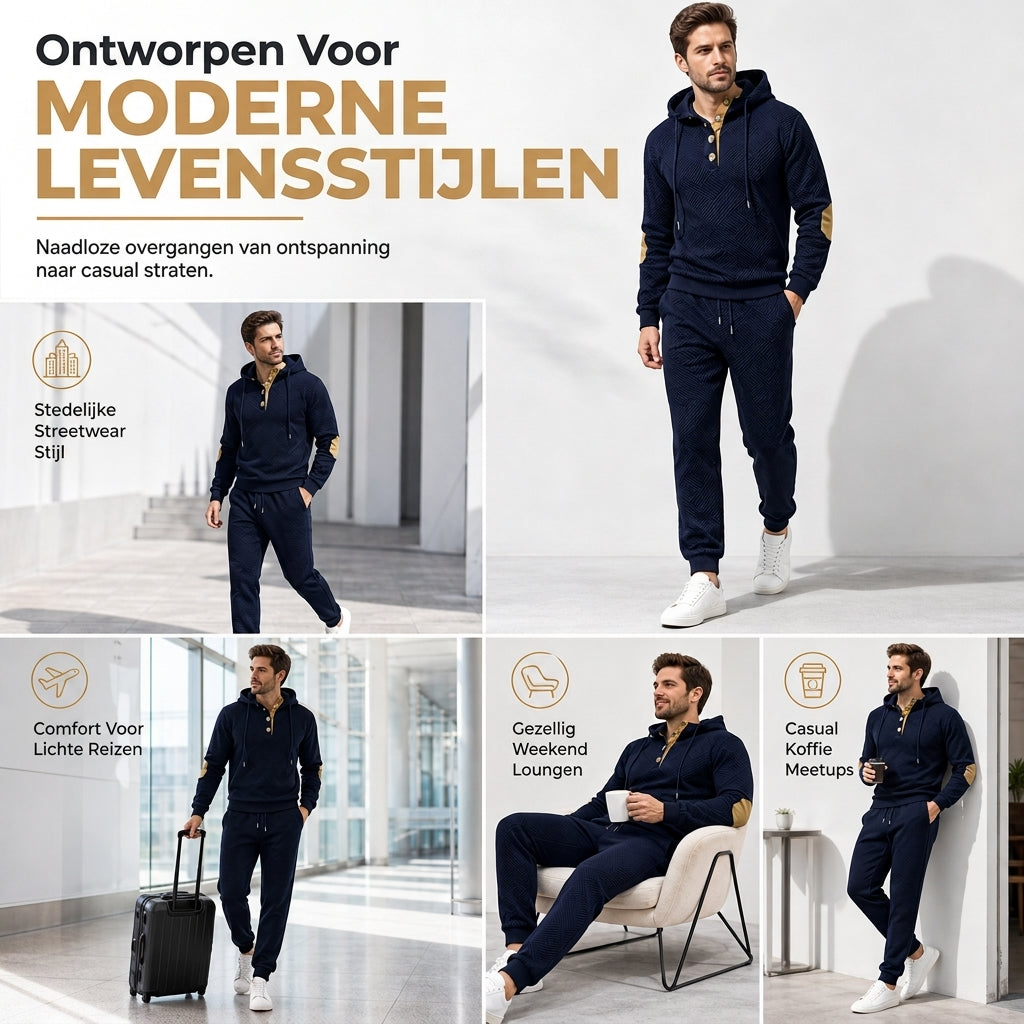 🔥Gratis verzending✈️Heren 2-Delige Jacquard Trainingspak – Casual Hoodie met Bijpassende Joggingbroek, Comfortabel & Stijlvol voor Herfst en Winter 👕