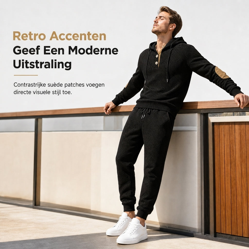 🔥Gratis verzending✈️Heren 2-Delige Jacquard Trainingspak – Casual Hoodie met Bijpassende Joggingbroek, Comfortabel & Stijlvol voor Herfst en Winter 👕