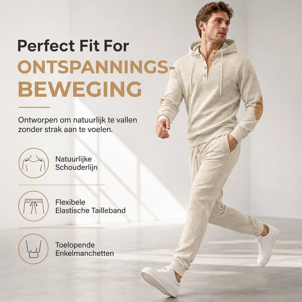 🔥Gratis verzending✈️Heren 2-Delige Jacquard Trainingspak – Casual Hoodie met Bijpassende Joggingbroek, Comfortabel & Stijlvol voor Herfst en Winter 👕