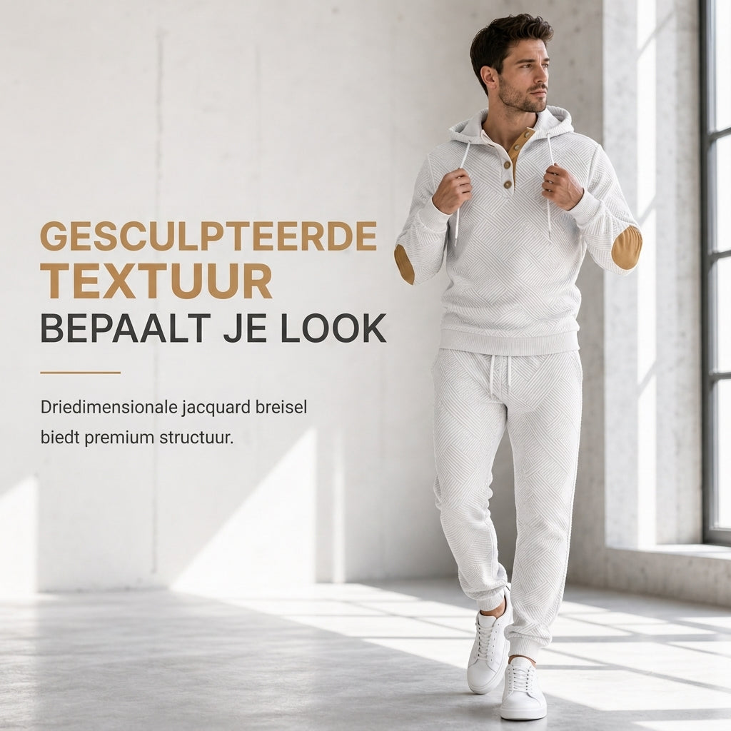 🔥Gratis verzending✈️Heren 2-Delige Jacquard Trainingspak – Casual Hoodie met Bijpassende Joggingbroek, Comfortabel & Stijlvol voor Herfst en Winter 👕