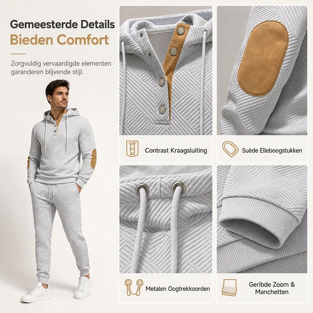 🔥Gratis verzending✈️Heren 2-Delige Jacquard Trainingspak – Casual Hoodie met Bijpassende Joggingbroek, Comfortabel & Stijlvol voor Herfst en Winter 👕