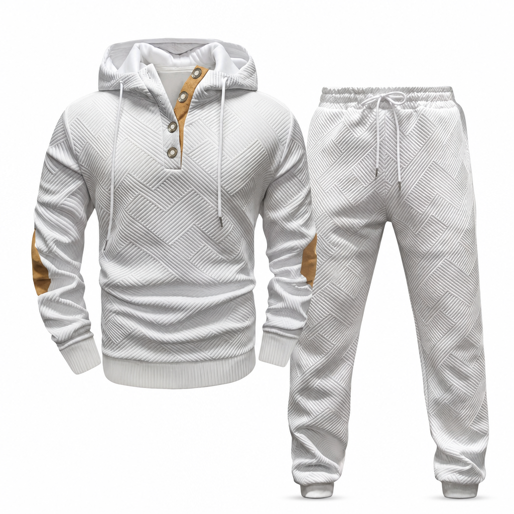 🔥Gratis verzending✈️Heren 2-Delige Jacquard Trainingspak – Casual Hoodie met Bijpassende Joggingbroek, Comfortabel & Stijlvol voor Herfst en Winter 👕
