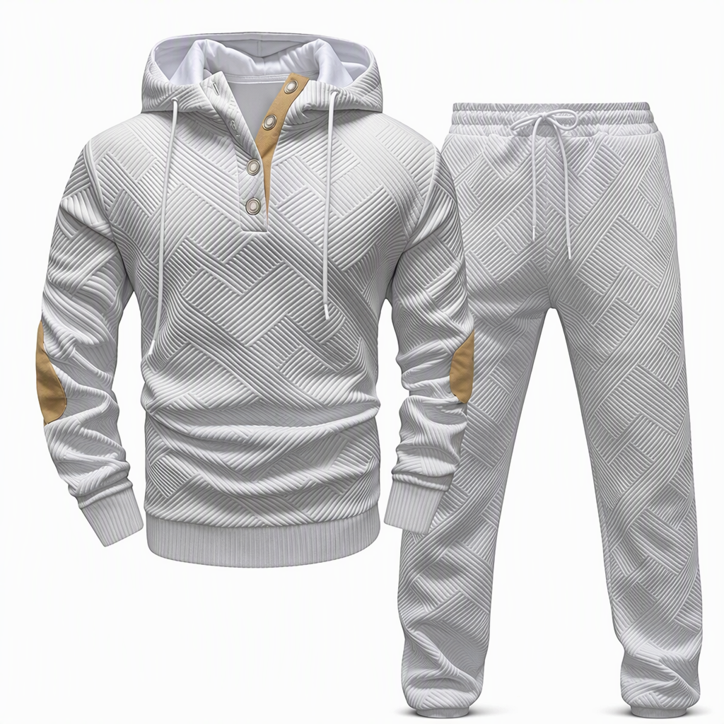🔥Gratis verzending✈️Heren 2-Delige Jacquard Trainingspak – Casual Hoodie met Bijpassende Joggingbroek, Comfortabel & Stijlvol voor Herfst en Winter 👕