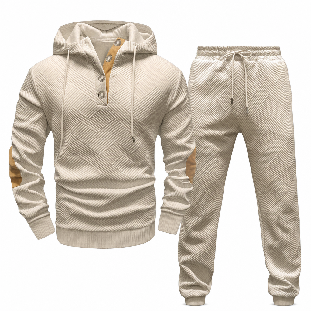 🔥Gratis verzending✈️Heren 2-Delige Jacquard Trainingspak – Casual Hoodie met Bijpassende Joggingbroek, Comfortabel & Stijlvol voor Herfst en Winter 👕