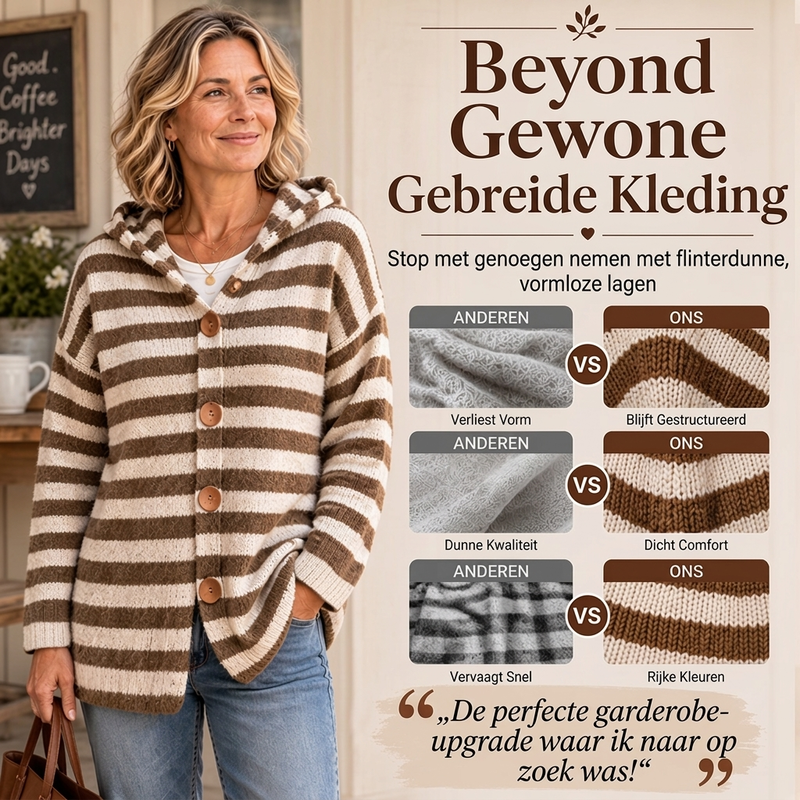 😍Gestreept gebreid damesvest met capuchon