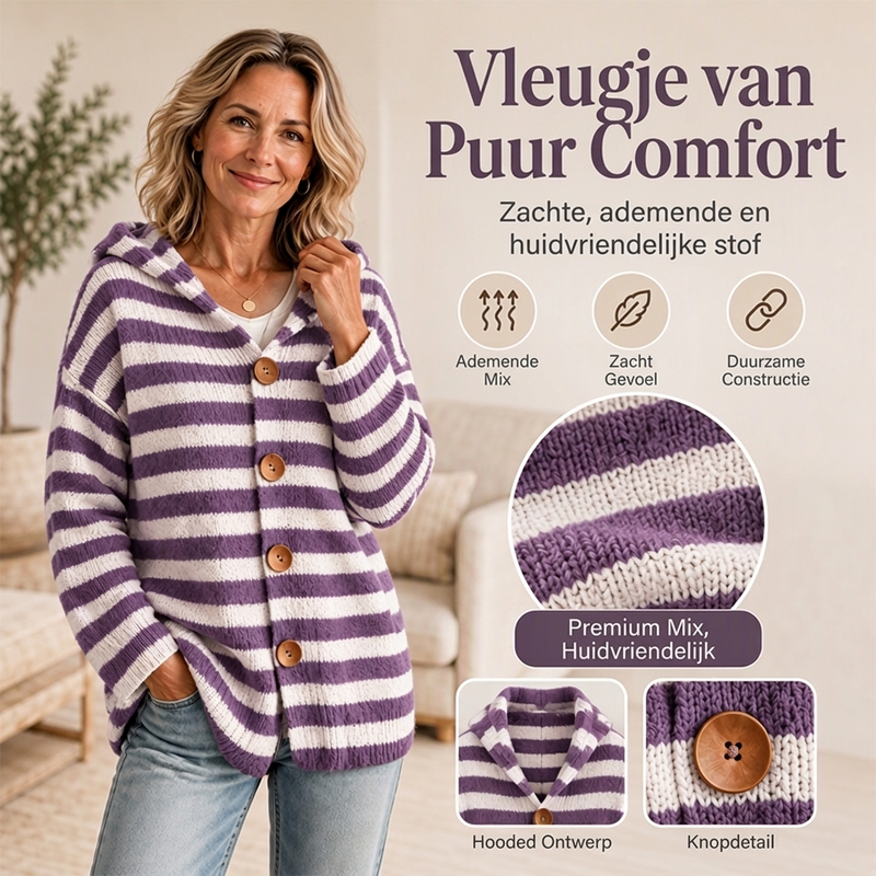 😍Gestreept gebreid damesvest met capuchon