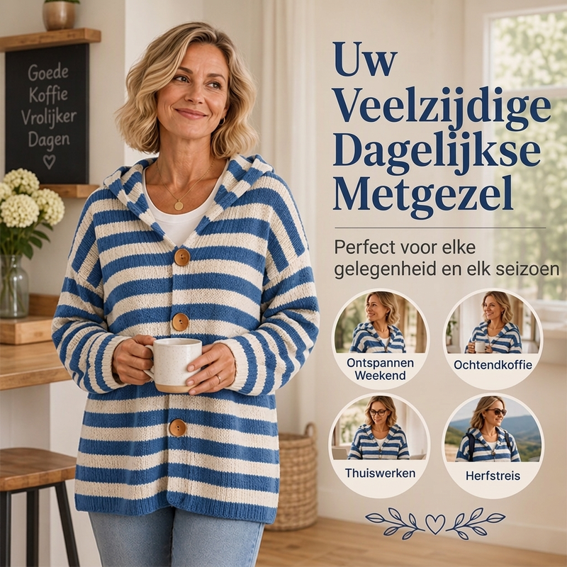 😍Gestreept gebreid damesvest met capuchon