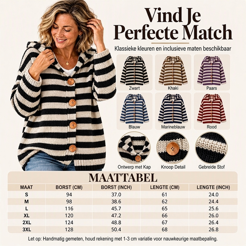 😍Gestreept gebreid damesvest met capuchon