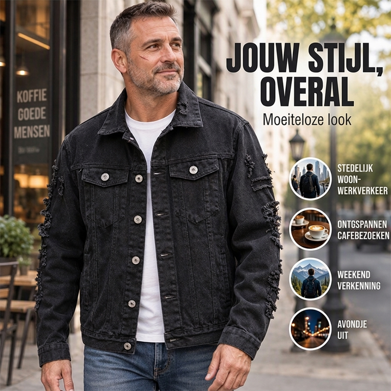 🔥Gratis verzending✈️Stijlvol en veelzijdig versleten heren jack van denim