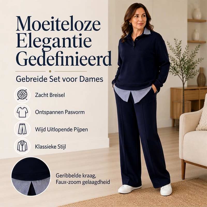 🔥Gratis verzending✈️Dames Sweatshirt & Broek Set met Fake Two Piece Ontwerp