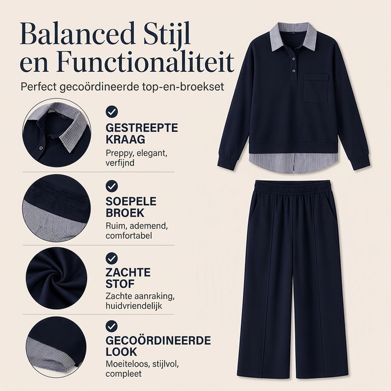 🔥Gratis verzending✈️Dames Sweatshirt & Broek Set met Fake Two Piece Ontwerp