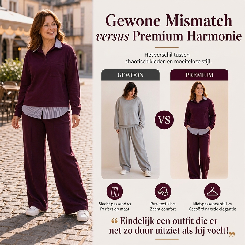 🔥Gratis verzending✈️Dames Sweatshirt & Broek Set met Fake Two Piece Ontwerp