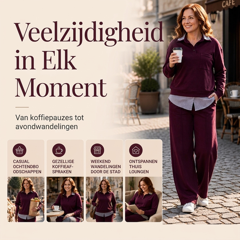 🔥Gratis verzending✈️Dames Sweatshirt & Broek Set met Fake Two Piece Ontwerp