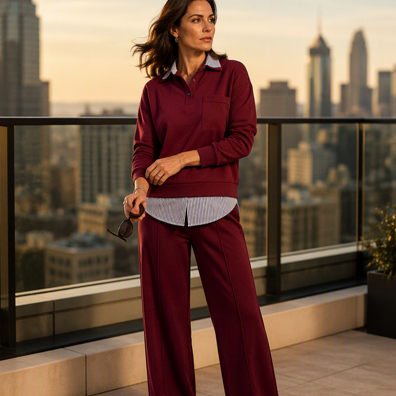 🔥Gratis verzending✈️Dames Sweatshirt & Broek Set met Fake Two Piece Ontwerp