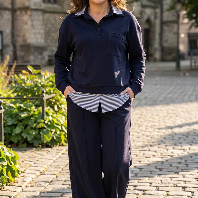 🔥Gratis verzending✈️Dames Sweatshirt & Broek Set met Fake Two Piece Ontwerp