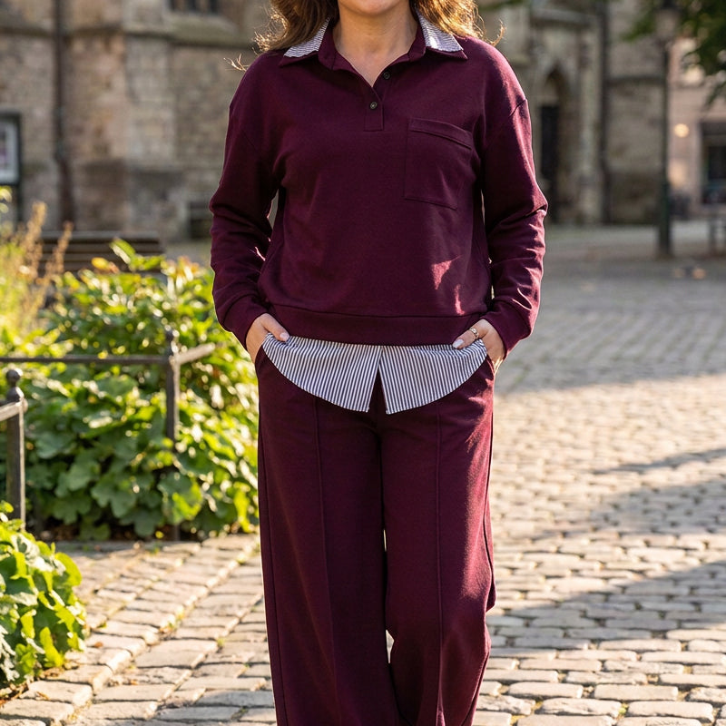 🔥Gratis verzending✈️Dames Sweatshirt & Broek Set met Fake Two Piece Ontwerp