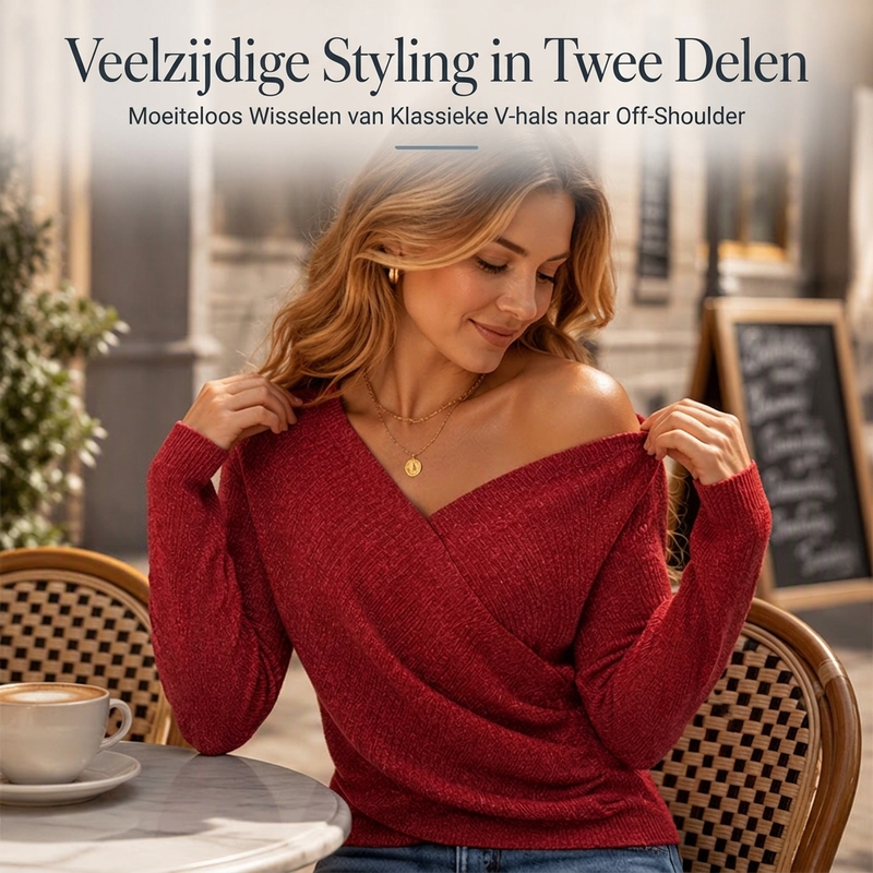 🔥Gratis verzending✈️Dames gebreide trui met kruisende V-hals
