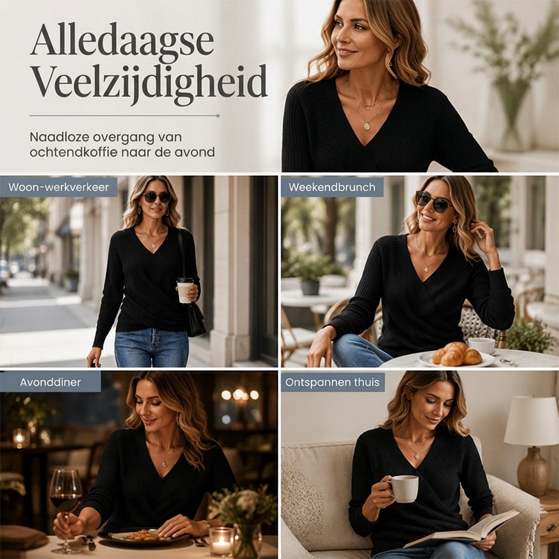 🔥Gratis verzending✈️Dames gebreide trui met kruisende V-hals