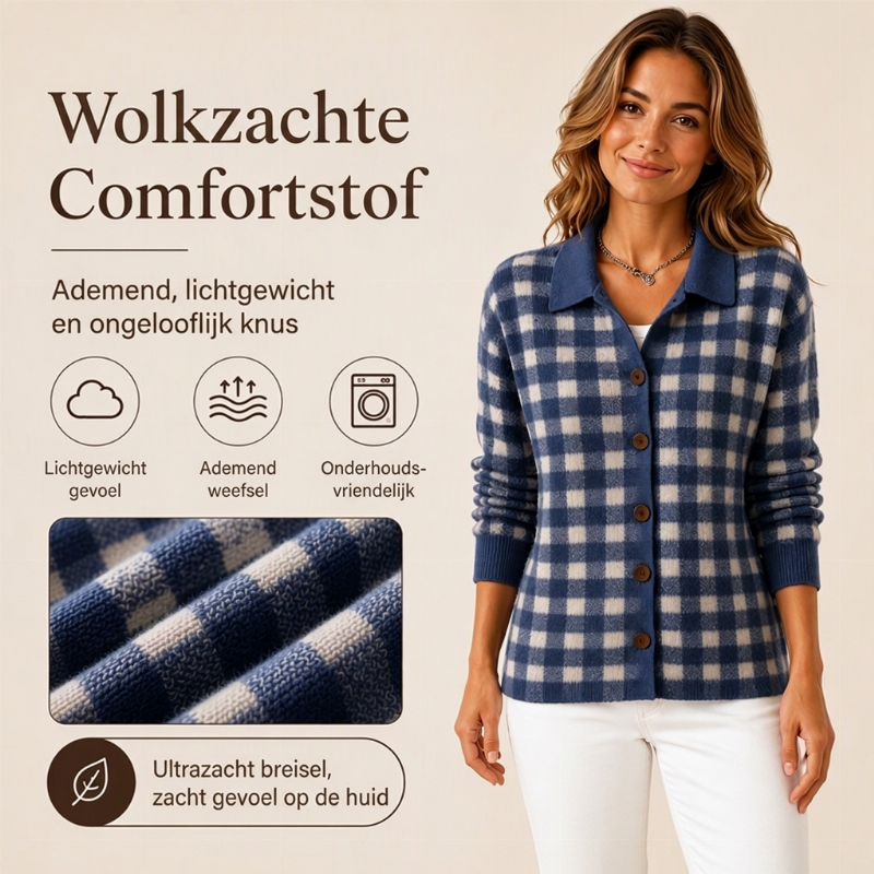 🔥Gratis verzending✈️Geruite gebreide damespullover met knopen
