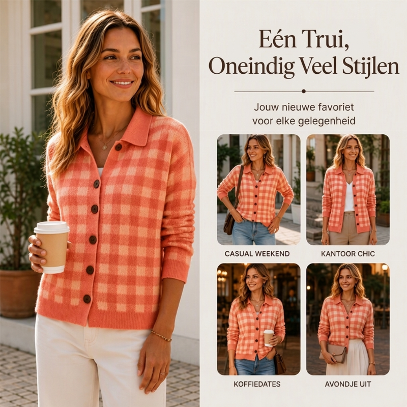 🔥Gratis verzending✈️Geruite gebreide damespullover met knopen
