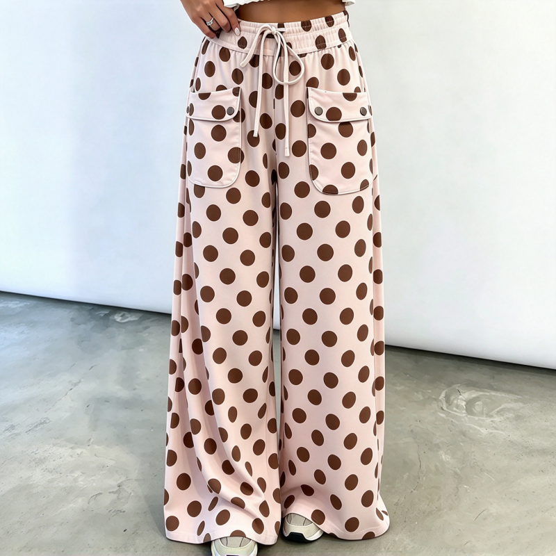 👖😍Dames casual wijde broek met polkaprint
