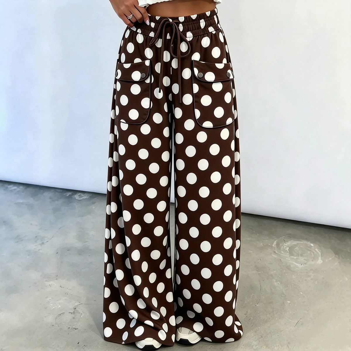 👖😍Dames casual wijde broek met polkaprint