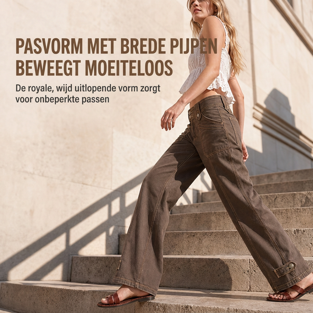 🔥Gratis verzending✈️Dames gewassen gemengde katoenen broek met brede pijp en contrasterende stiksels