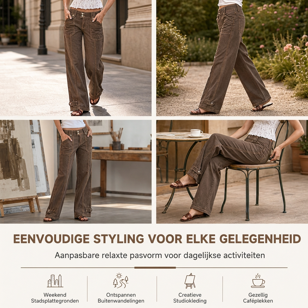 🔥Gratis verzending✈️Dames gewassen gemengde katoenen broek met brede pijp en contrasterende stiksels