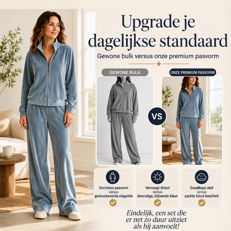 🔥Gratis verzending✈️Elegante 2-Delige Fluwelen Lounge Set met Ritssluiting en Wijde Pijpen