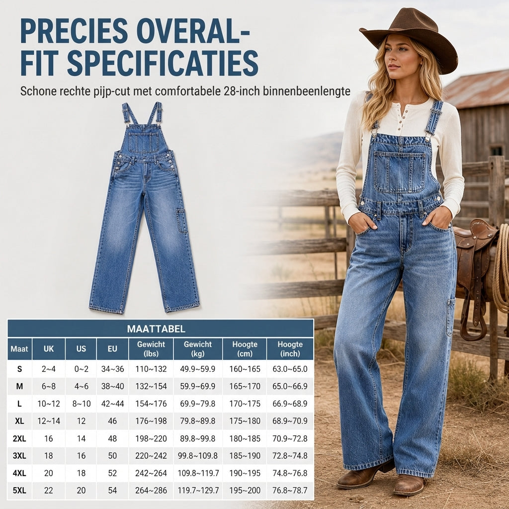 🔥Gratis verzending✈️Stretchy denim overalls voor dames, jumpsuit met wijde pijpen en verstelbare bandjes