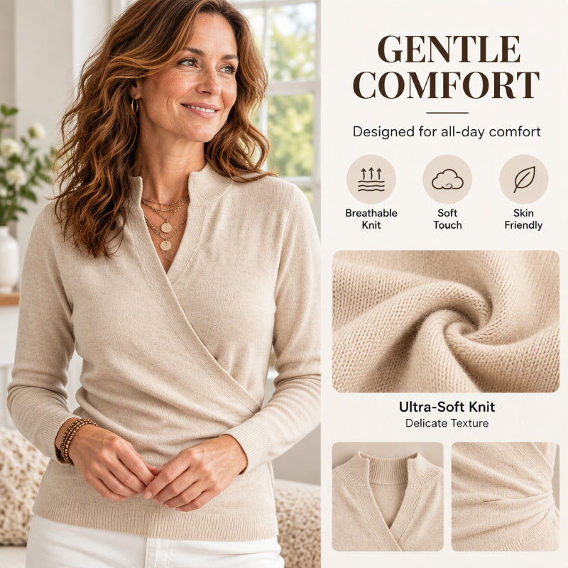 ✨ Stijlvol Dames Wrap-Top 🧶 V-hals Breisel Top, Zacht & Elegant voor Dagelijks, Werk en Avondoutfit