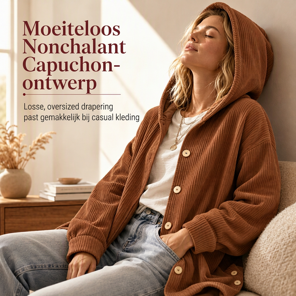 ✨ Casuele Losvallende Corduroy Jack 🧶 Damesjack met Capuchon, Comfortabel & Trendy voor Dagelijks ✨