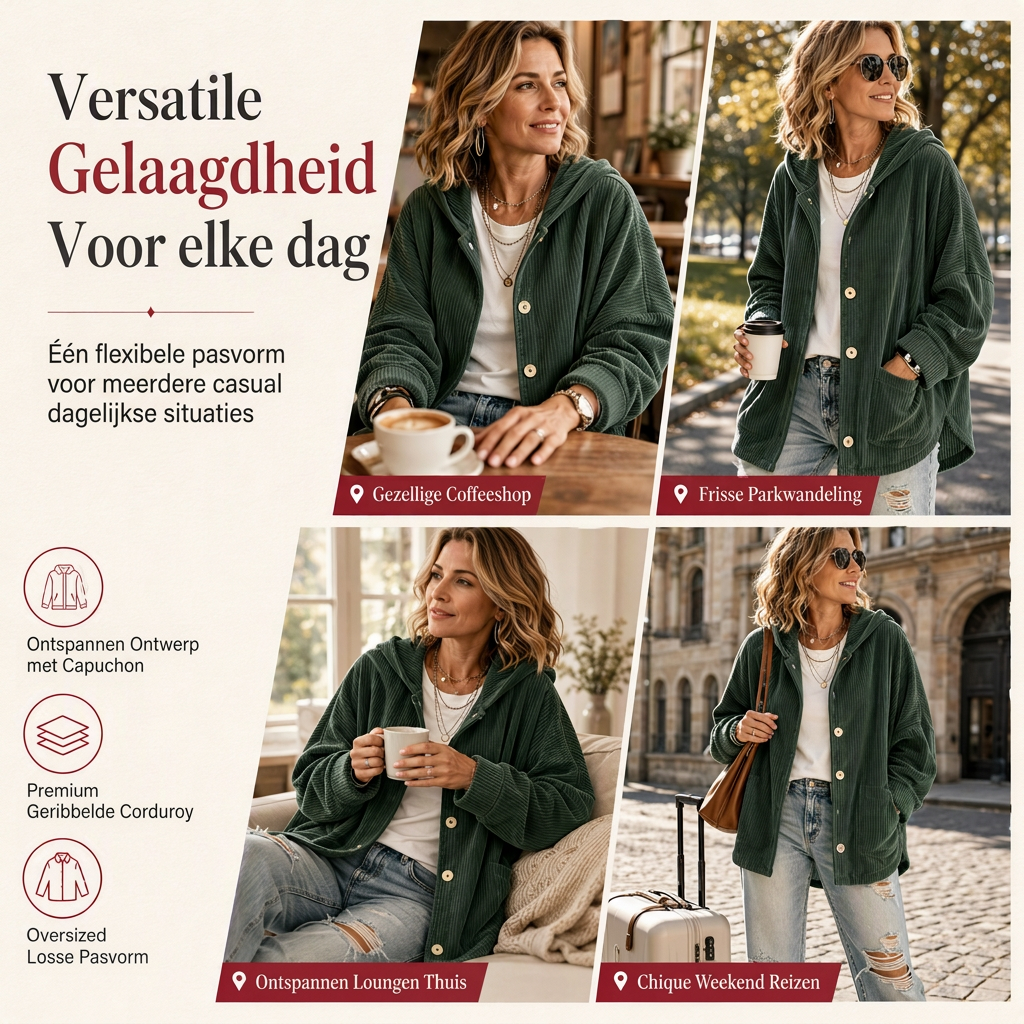 ✨ Casuele Losvallende Corduroy Jack 🧶 Damesjack met Capuchon, Comfortabel & Trendy voor Dagelijks ✨