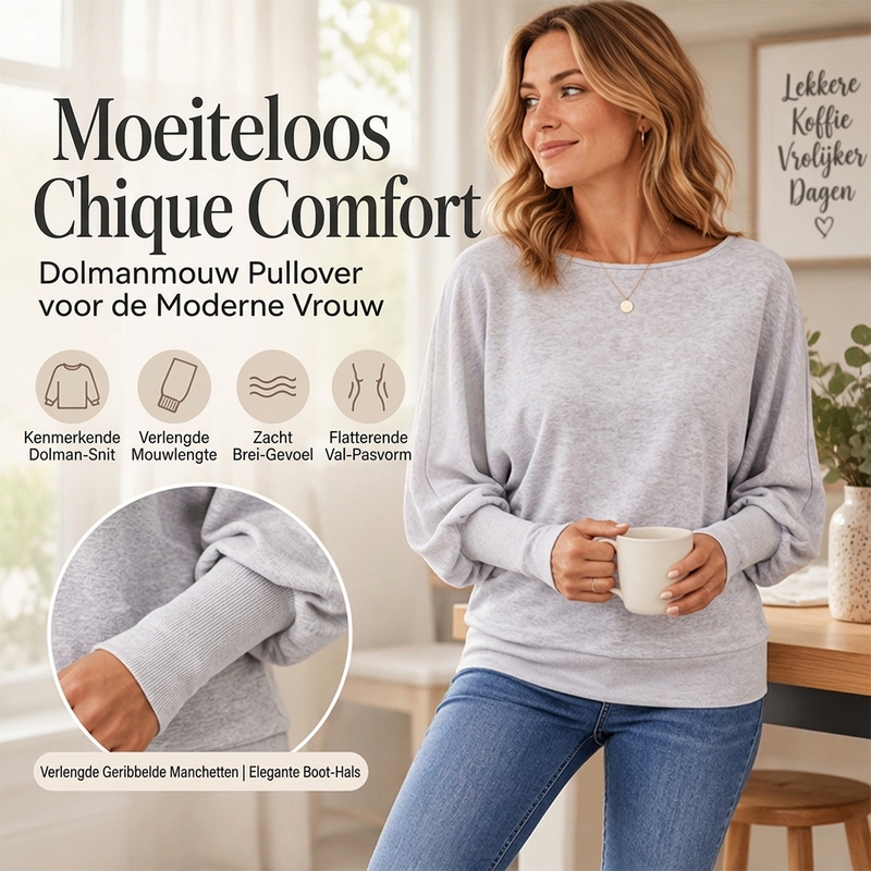 ✨ Casuele Dames Trui 🧶 met Vleermuismouwen, Zacht & Relaxed, Perfect voor Dagelijkse Outfit ✨