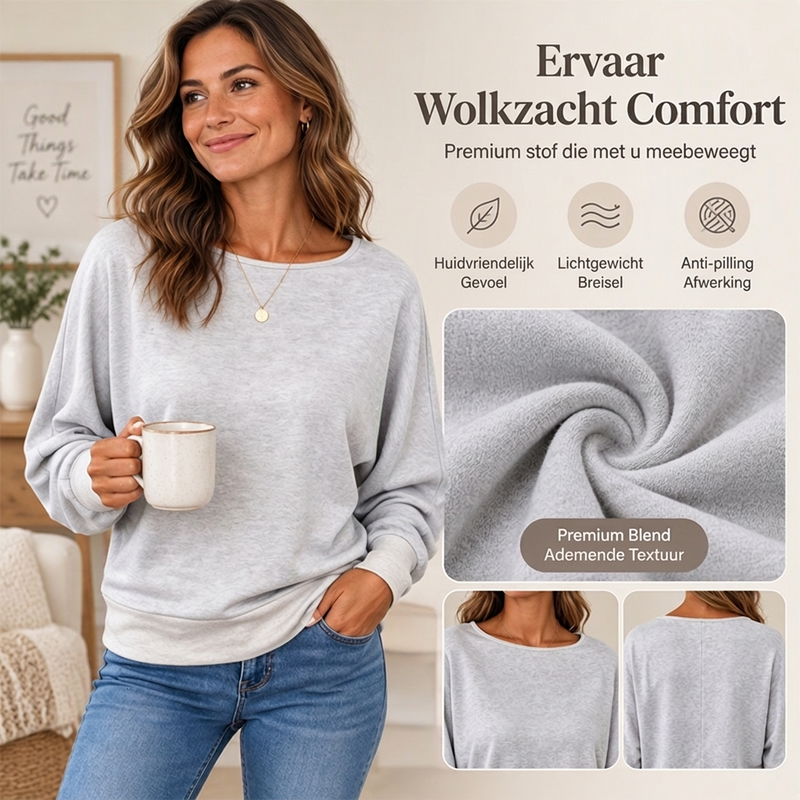 ✨ Casuele Dames Trui 🧶 met Vleermuismouwen, Zacht & Relaxed, Perfect voor Dagelijkse Outfit ✨
