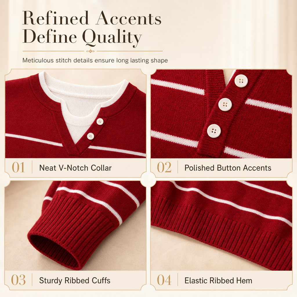 Casual Mock Two-Piece V-hals Gebreide Trui met Knopdetails