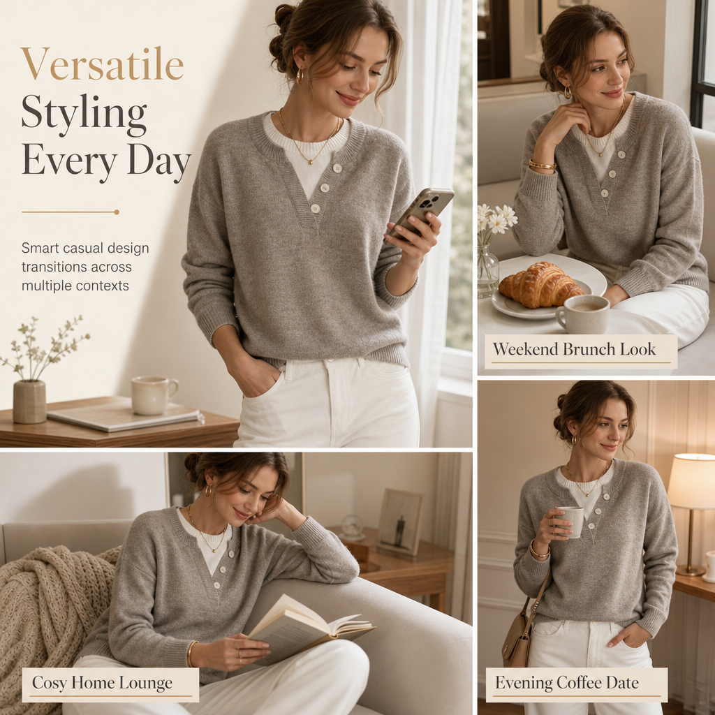Casual Mock Two-Piece V-hals Gebreide Trui met Knopdetails