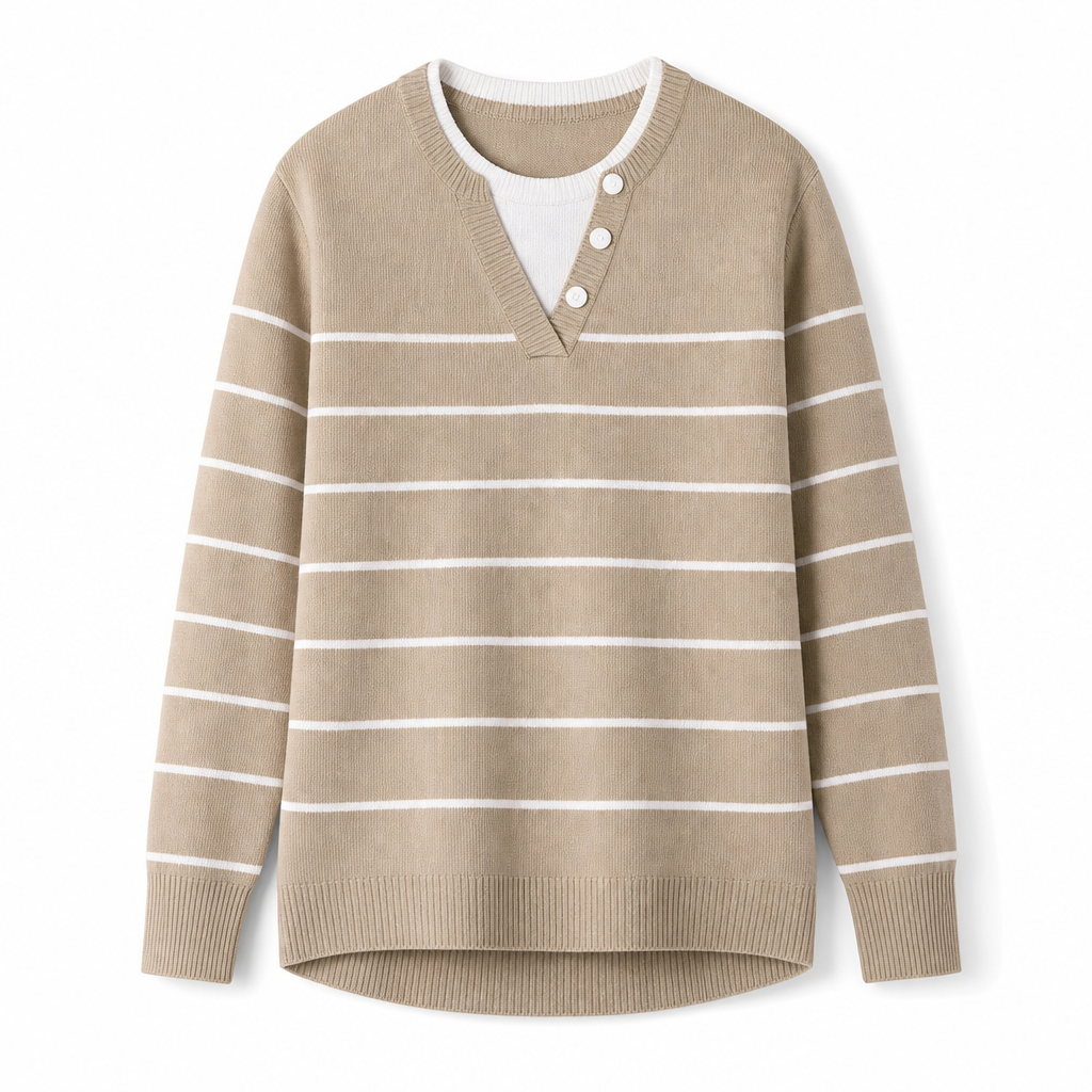 Casual Mock Two-Piece V-hals Gebreide Trui met Knopdetails
