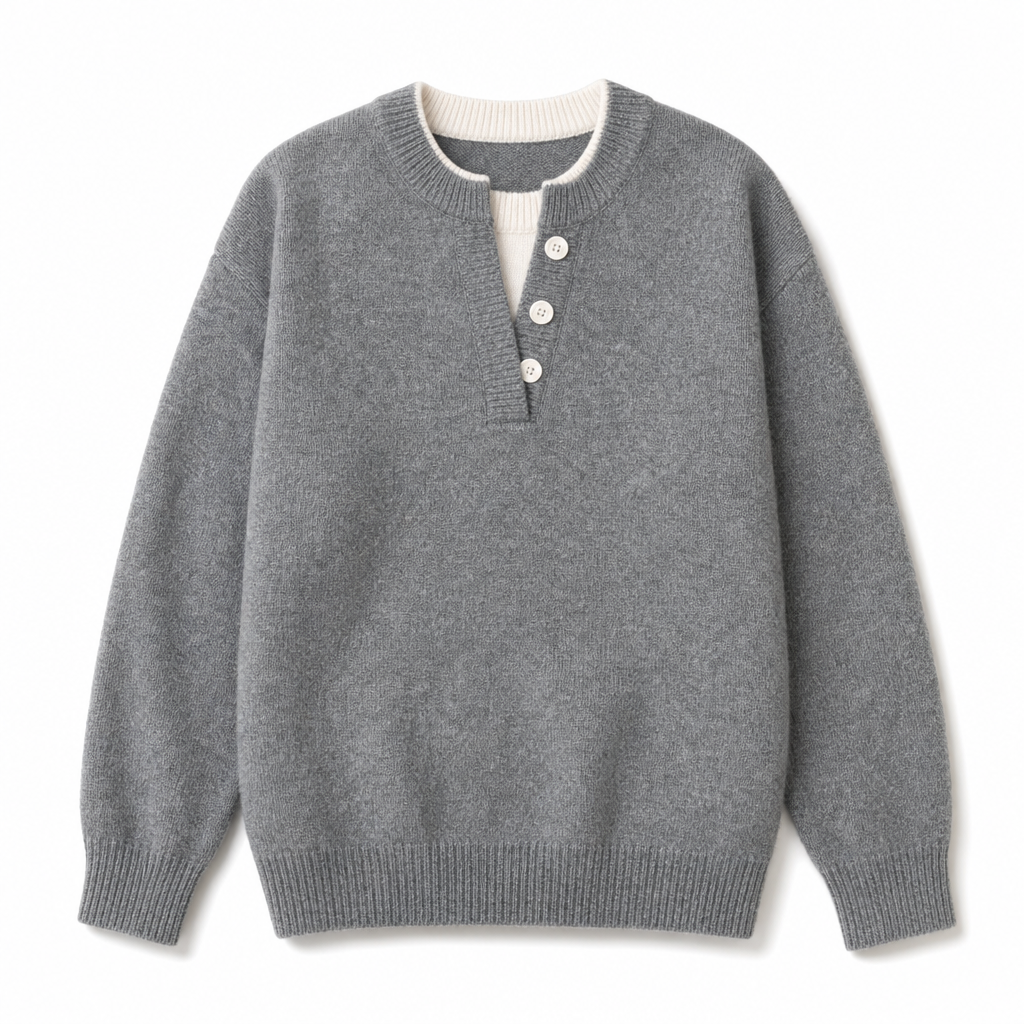 Casual Mock Two-Piece V-hals Gebreide Trui met Knopdetails