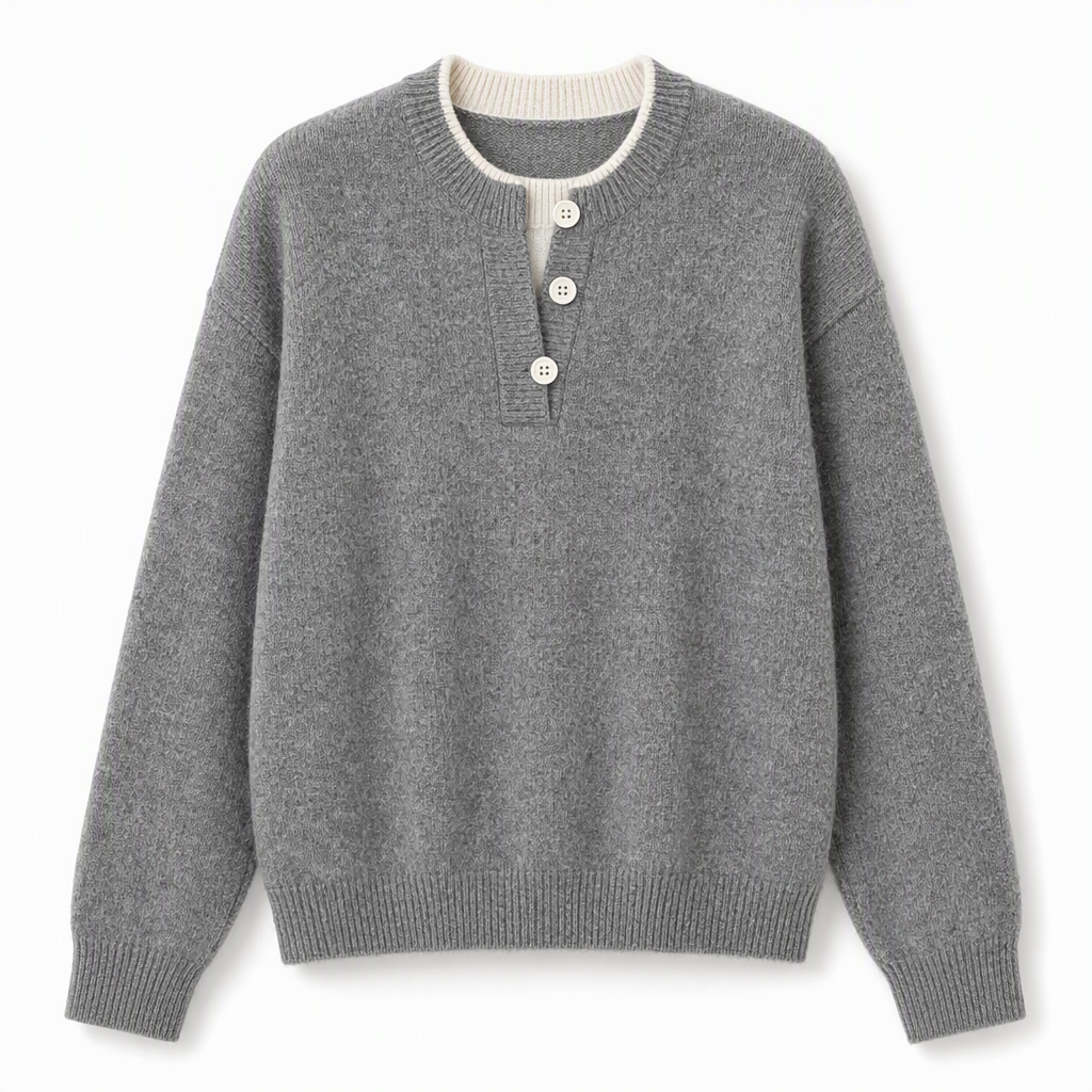 Casual Mock Two-Piece V-hals Gebreide Trui met Knopdetails