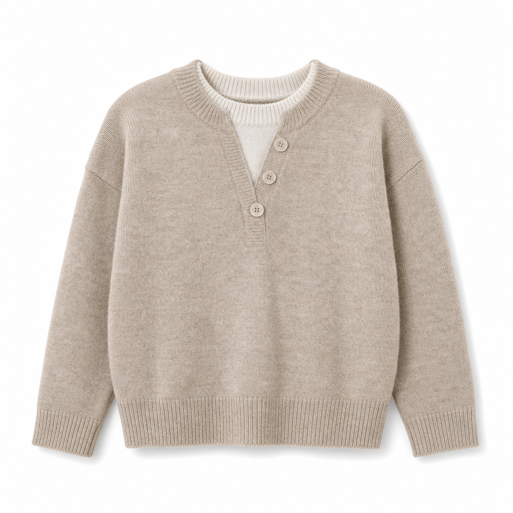 Casual Mock Two-Piece V-hals Gebreide Trui met Knopdetails
