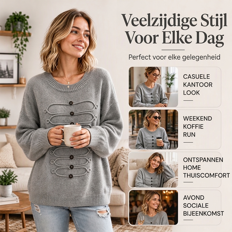 ✨ Elegant Damesvest 🧶 met Ronde Hals en Gevlochten Detail, Chique Laag voor Werk & Dagelijks ✨