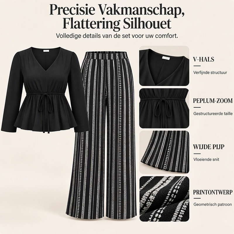 🔥Gratis verzending✈️Dames V-hals Peplum Top en Gestreepte Broek Set 🤍
