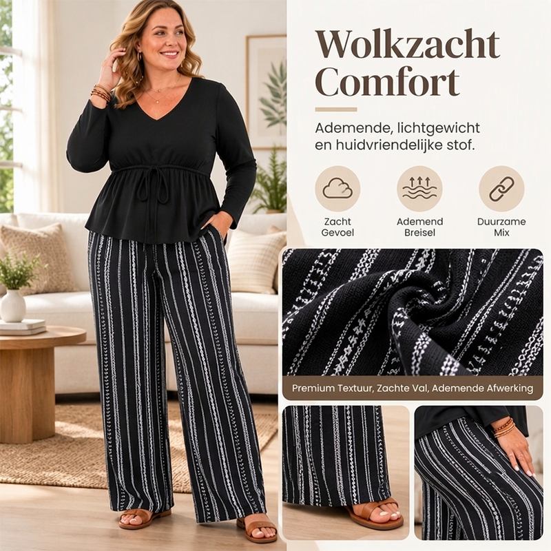 🔥Gratis verzending✈️Dames V-hals Peplum Top en Gestreepte Broek Set 🤍