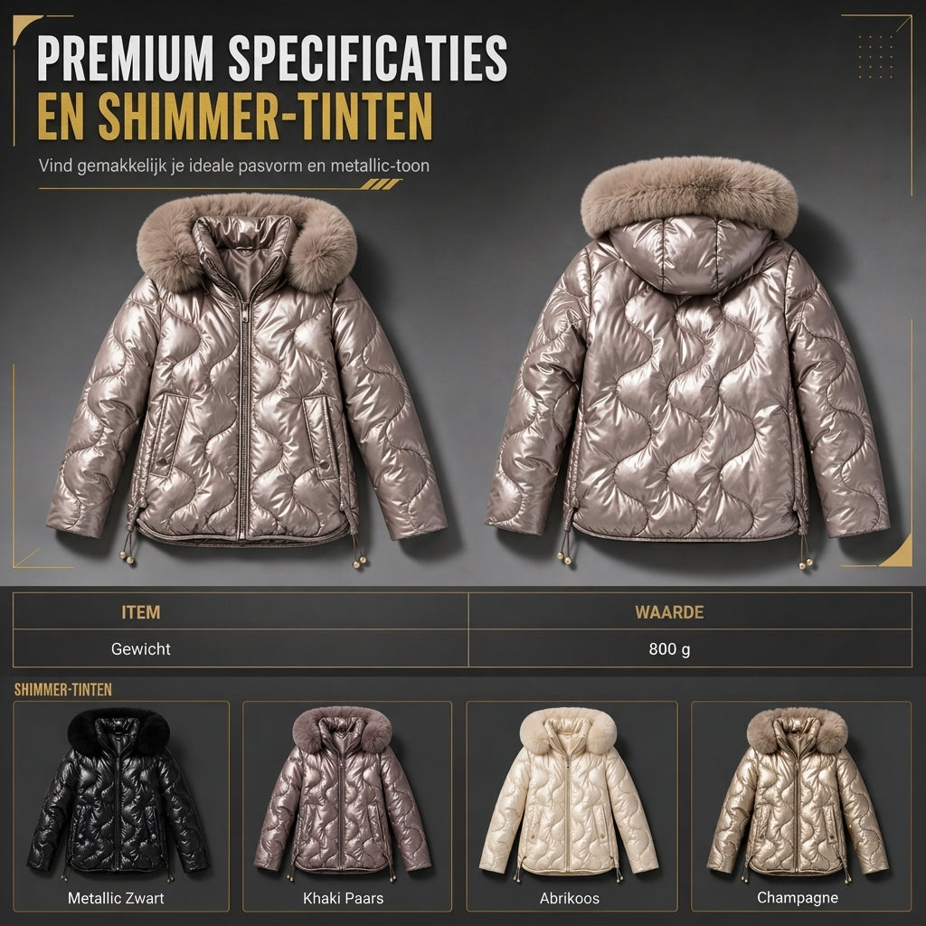 🔥Gratis verzending✈️Glanzende parelmoer hoodie voor dames, gewatteerd met bontkraag, slankpassende winterjas van katoen