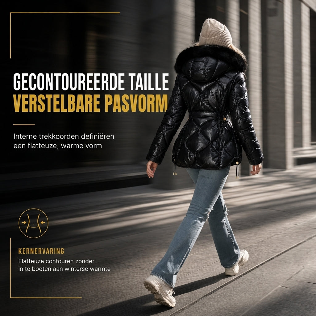 🔥Gratis verzending✈️Glanzende parelmoer hoodie voor dames, gewatteerd met bontkraag, slankpassende winterjas van katoen