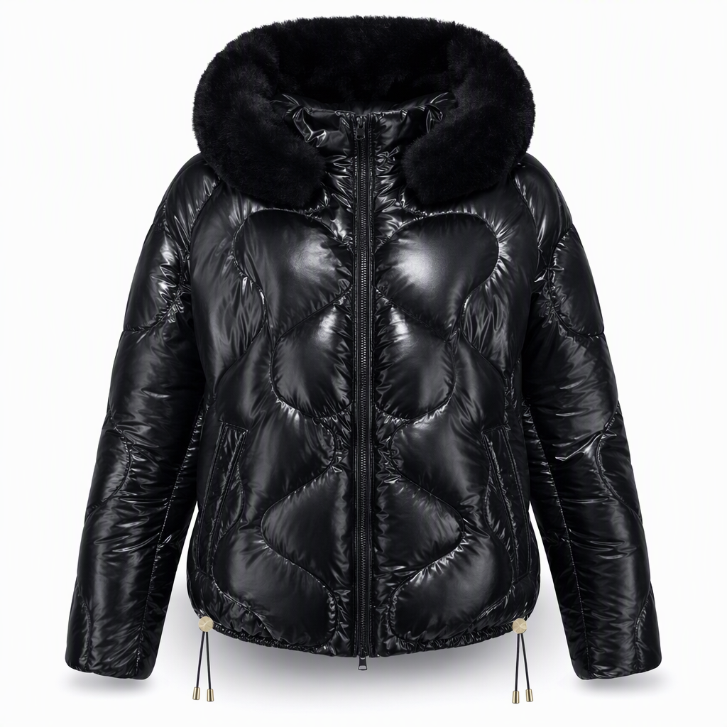 🔥Gratis verzending✈️Glanzende parelmoer hoodie voor dames, gewatteerd met bontkraag, slankpassende winterjas van katoen